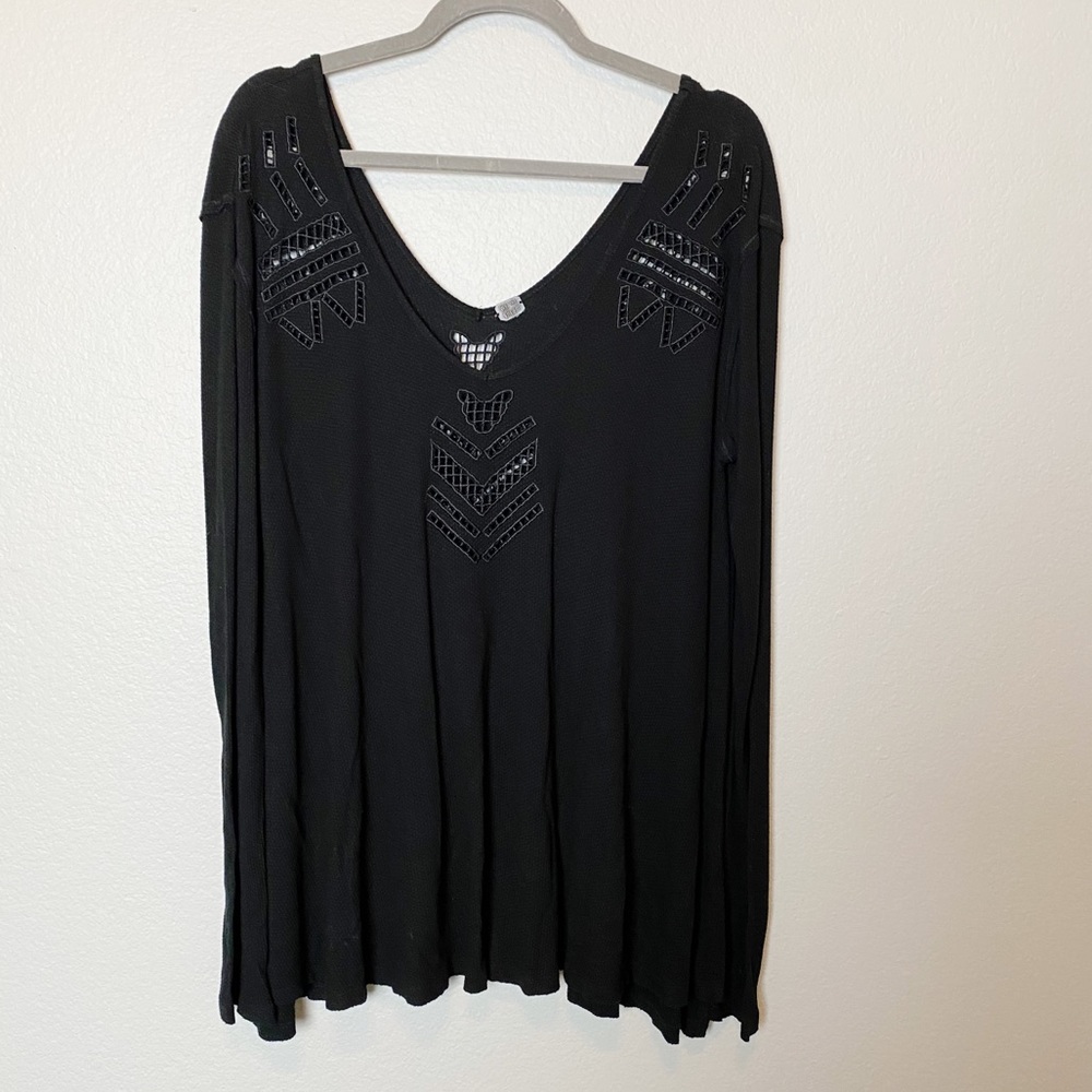 Free People Waffle Knit Thermal Black Laser Cut S